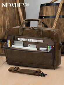 NEWHEY Men Laptop Bag 16 Inch Leather Briefcase Vintage Messenger Bag For Men Large Crossbody Shoulder Office Computer Bag Retro College Satchel Bag For Work, Business, Travel Summer Summer Bag Spring Break Vacation Bags Gift Bag Pack Vintage Bags Laptop Bags Purse Organizer