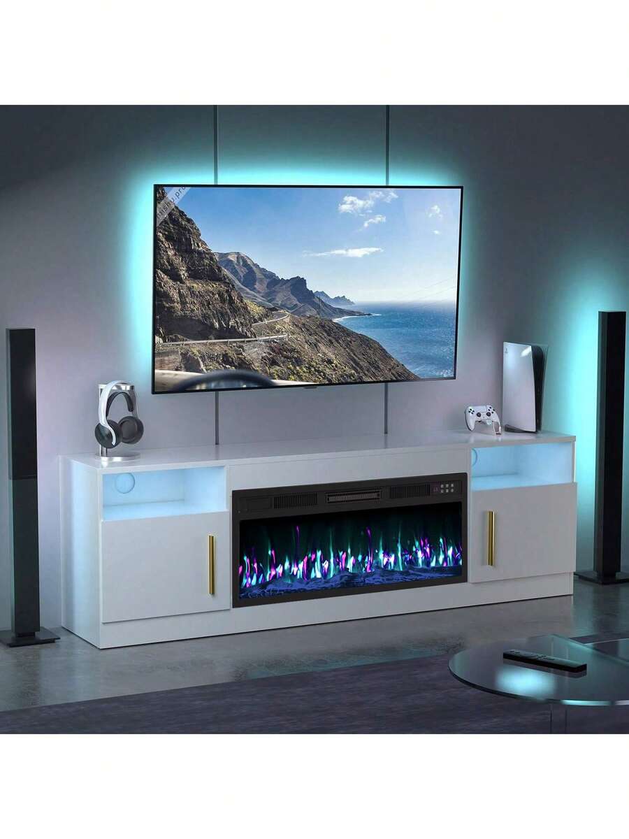 [2 Packages Shipping]70-Inch Modern Electric Fireplace TV Stand: 36-Inch LED Fireplace, Supports Up To 80" TVs, Remote Control, Perfect For Living Room,Thanksgiving,Christmas  Gift - 查看 1