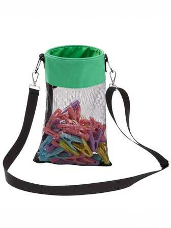 Bolsa de almacenamiento de pinzas de ropa colgante de malla - Organizador de malla conveniente para lavandería, baño y uso al aire libre, bolsa de pinzas de ropa con gancho para colgar ropa con cierre de cordón, bolsa de pinzas de ropa con boca ancha, cordón, pinzas de ropa para tendedero, pinzas de madera, bolsa de almacenamiento colgante de lona para pinzas de ropa en tendedero
