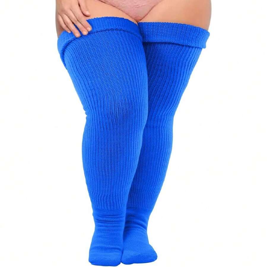 Plus Size Thigh High Socks For Thick Thighs Women- Thigh Highs Widened Extra Long Thick Knit Socks,28431945 - 藍色 - 查看 1