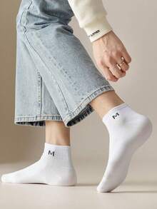 10/8/5 pares de calcetines de unicolor con letras que absorben la humedad y antideslizantes para hombres, calcetines cortos de alta elasticidad y transpirables, calcetines tobilleros esenciales unisex cómodos de usar en todas las estaciones - Multicolor - Ver 7