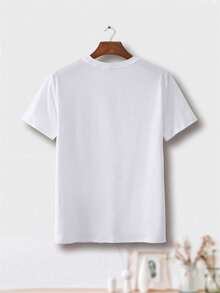 Camiseta informal navideña para mujer, 100% algodón, con estampado navideño, cómoda camiseta de manga corta y cuello redondo, ideal para primavera y verano, fiestas navideñas y para usar en invierno, adecuada para cualquier ocasión, color liso, estilo informal, fiesta de Navidad, reunión familiar, uso diario. - Blanco - Ver 2