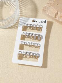 12 对复古风格合金开口 C 形环几何纹理水钻装饰女式耳环套装，节日和日常礼物（不含卡）