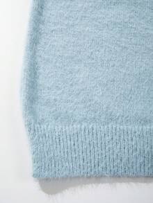 Unisex locker sitzender Lässig Kontrast-Farbstrick-Pullover, warm für Herbst & Winter, koreanischer Stil, minimalistisches Design, Rundhalsausschnitt mit langen Ärmeln - Blau - Übersicht 7