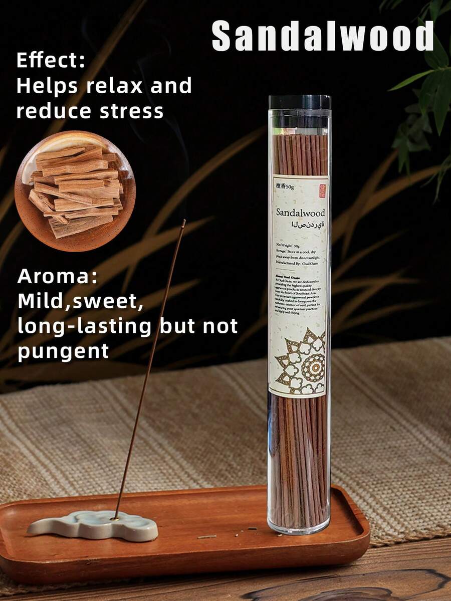 50g (Approx. 110pcs) Sandalwood Incense Sticks, Natural Incense Sticks, Suitable For Sleep, Chatting, Tea Drinking, Work, Living Room, Dining Room, Bedroom, Bathroom, Tea Room And Other Home Environments, For Home Fragrance.