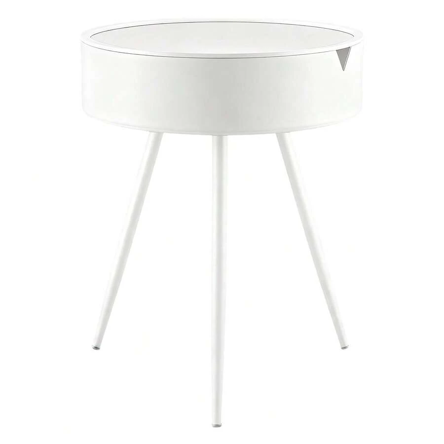 Modern Round Side Table – Rattan Bedside Table With Durable Top, Perfect For Living Room, Bedroom Or Outdoor Use – Small Coffee & Tea Table - White - View 1