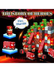 消防员磁性积木套装，磁性堆叠玩具，感官搭建游戏，儿童益智学习玩具，激发好奇心和想象力，随机颜色配件 - 彩色 - 查看 8