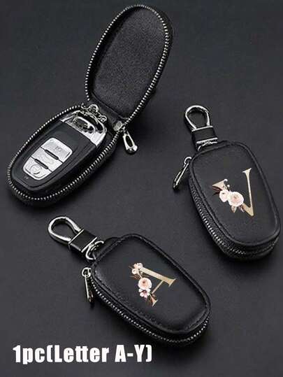 سلسلة مفاتيح بسحاب ذات نمط حرف ذهبي وزهرة - مصنوعة من جلد البولي يوريثان، مناسبة للسيارة والمنزل والمكتب - مثالية لعيد الحب وحفل التخرج وعيد المعلم - يناسب الجنسين، إكسسوار سفر، ديكور أنيق، حرفية رائعة، إكسسوار احترافي