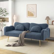 [Sleeping Function] Two-Seater Sofa Bed - Modern Two-Seater Sofa With Adjustable Backrest And Gold-Plated Metal Feet, Integrated Bed Function. Multifunctional 2-In-1 Piece Of Furniture. - Navy Blue - View 11