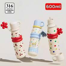 Termo de Acero Inoxidable 600Ml Con Taza Para Beber Sellado al Vacio, Bebidas Calientes o Frias, Anti derrapante, Anti derrame - Neblina azul - Ver 2
