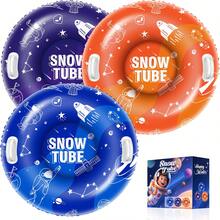 3 Pack Snow Tubes Sledding | 36" Inflatable Heavy-Duty Snow Tube Adults | Thick PVC Snow Sled With Hard Bottom & Handles | Winter Outdoor Family Fun - Orange + Purple + Blue - View 8