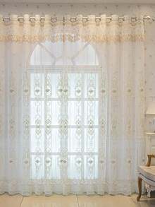 Cortina de tule rosa moderna, luxuosa e elegante, estilo europeu, perfurada (1 peça), para sala de estar e quarto. - Multicolorido - Ver 6