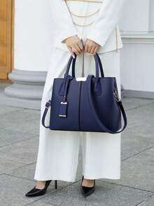 Womens Aesthetic Tote Bags Top-Handle HandBags Fashionable Shoulder Bags Medium Office Commuter Bags - 藏蓝色 - 查看 7
