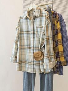 YUXIN Vintage American Plaid Sun Protection Long Sleeve Shirt For Women, Autumn Design Sense Niche Chic Loose Blouse - Yellow - View 2