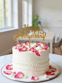 1个/3个/3个周年纪念快乐亚克力蛋糕装饰插牌，周年纪念蛋糕装饰，情人节蛋糕装饰，结婚周年纪念蛋糕装饰，家居厨房用品，烘焙装饰，烘焙用品，蛋糕装饰 - 金色 - 查看 4