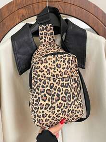 Fashionable Versatile Leopard Print Chest Bag/Waist Bag For Commuting - Brown - View 9