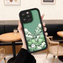 Cubierta de teléfono con borde negro y diseño de bosque verde con conejo blanco para uso diario en cafeterías Aplicable a los teléfonos de la serie Apple y Galaxy - Negro - Ver 2
