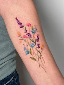 Waterproof, Sweatproof, Washable, Non-Reflective Temporary Tattoo Sticker, 1 Piece Of Cartoon Flower, Colorful Daisy Flower Tattoo Sticker, Suitable For People, Lasting 3-5 Days - 彩色 - 查看 3