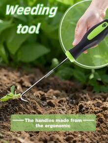 重型金属U型耕作工具，带手柄，适用于花园草坪缝隙、小径裂缝、窗纱条更换、垫圈拆卸、草坪松土工具、窗纱固定钩更换、铺路接缝清洁器，非常适合除草和土壤清理，无需电池，男女皆宜的园艺工具配件