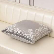 European Floral Pillow Cover 20x20 Inch Luxury Velvet Embroidered Decorative Throw Pillow Cover For Couch Bedroom Living Room Grey And White - 灰色 - 查看 3