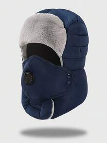 Men's Winter Windproof Ear Protection Trapper Hat, Outdoor Warm Thick Cap With Face Mask, Unisex