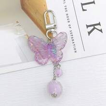 New J78 Silver Buckle Holographic Butterfly Keychain, Cute Girly Backpack Pendant, Durable Lightweight Key Ring Charm For Girls, Stylish Book Bag Accessory,  Aesthetic Key Holder, Perfect Gift For Teens & Young Women - 粉紅色 - 查看 3