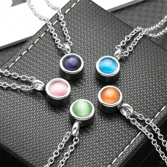 1pc Unisex Stainless Steel Fashionable Necklace Pendant, Colorful Birthstone Pendant Necklace, Waterproof Cremation Urn Jewelry, Memorial Necklace, Funnel Cremation Urn Pendant To Commemorate Loved Ones, Family And Pets