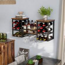 FXLTSBL Wine Rack, Metal Wall-Mounted Wine Rack, Black, Bar Rack With 3 Glass Shelves, Wine Rack With Bottle Storage, Suitable For Bar, Kitchen, Dining Room, Restaurant, 100 X 45 X 25 Cm, Bar Storage, Wine Presentation, Stylish Organizer, Modern Wine Rack, Durable Rack, Wall-Mounted Shelf, Bottle Storage - Black - View 7