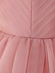 Baby Girls Thick Strap 3D Flower Mesh Cute Party Dress, Headband Not Included - Dusty Pink - View 8