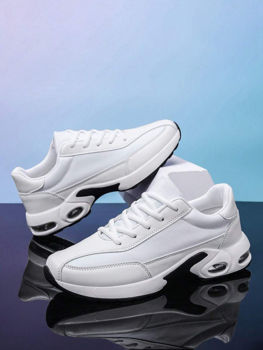 Lace-Up Breathable Casual Fashion Sneakers, Chunky Sneakers - White - View 1
