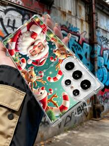 1 pieza Funda protectora, funda transparente para celular, con ranura para tarjeta, carcasa de TPU silicona antiimpacto "Carcasa con diseño de Papá Noel y renos, estilo minimalista festivo, decoración navideña alegre con bastones de caramelo, ideal para regalo de temporada, unisex, pareja, edición especial navidad, elegante y divertido, compatible con Galaxy A21/A24/A25/A32/A34/A35/A54/A55, Galaxy S25/S24/S23/S22/S21 Ultra/Plus, compatible con iPhone16/15/14/13/12/11/XS/XR/X/PLUS/PRO/PROMAX, agarre cómodo, regalo especial para amigos, novia, novio, familia" - transparente - Ver 4