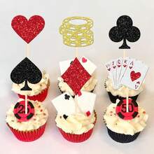 24 PCS Casino Poker Cupcake Toppers For Birthday Party Decorations - Design 1 - View 5