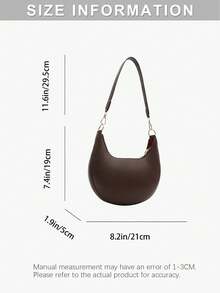 1pc Coffee Brown Crescent-Shaped PU Leather Shoulder Bag, Fashion Simple Solid Color Women Underarm Bag, Autumn/Winter - 棕色 - 查看 8
