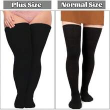 Plus Size Thigh High Socks For Thick Thighs Women- Thigh Highs Widened Extra Long Thick Knit Socks,28431939 - 黑色 - 查看 5