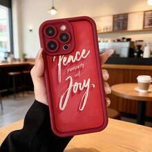 Cubierta de teléfono con borde negro y diseño rojo con texto Peace Prosperity and Joy para uso diario en cafeterías y espacios urbanos Aplicable a los teléfonos de la serie Apple y Galaxy - Negro - Ver 5