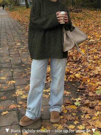 Vivid Style 女士圆领毛衣，扭纹面料，纯色简约休闲，运动通勤风，街头风，适合秋冬季节、圣诞节、新年等场合穿着。