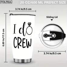 I Do Crew 20oz Insulated Stainless Steel Tumbler - Personalized Wedding Gift For Bride & Groom, Newlyweds, And Fiancés, Hot Water Bottle With Elegant Diamond Design, Perfect For Outdoor Ceremonies And Parties, Wedding Gift Item| Elegant Tumbler Design| Durable Insulation, Wedding Tumblers - 20OZ - 查看 4