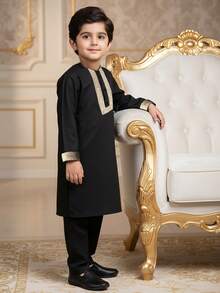 BOARNSEORL Young Boys' Muslim Traditional Long Robe, Elegant Outerwear Suitable For Spring/Autumn Daily Wear, Birthday, Wedding, Party, Vacation