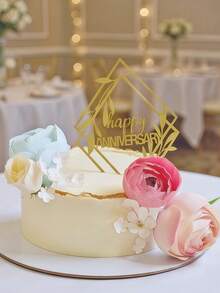 1pc/3pcs/3pcs Happy Anniversary Acrylic Cake Topper, Anniversary Cake Decorations, Valentine's Day Cake Decor, Wedding Anniversary Cake Decor, Home & Kitchen Essentials, Baking Decorations, Baking Supplies, Cake Decorations - Gold - View 5