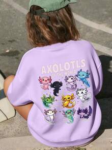 Sweatshirt Pullover Leher Bulat Bahu Longgar Motif Kartun, Atasan Rajut Kasual untuk Musim Gugur/Dingin. Koleksi Terbaru untuk Musim Gugur, Tema Halloween. - Purple - View 7