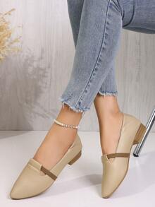 Sepatu Loafer Wanita Nyaman, Lembut, Sol Dalam, Gaya Retro, Ujung Lancip, Minimalis, Elegan, Warna Aprikot, Serbaguna, Hak Rendah, Cocok untuk Semua Musim, Ukuran Besar, Sepatu Balet - Aprikot - View 2