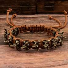 1pc Punk Dark Alloy Dragon Bone Braided Adjustable Bracelet For Men - Multicolor - View 10