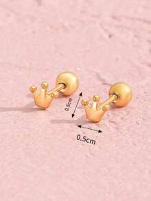 1pair Small And Exquisite Gold Stainless Steel Crown Decorative Earrings Earstuds Jewelry Accessories Gifts For Family Friends Party Travel Dressing Accessories