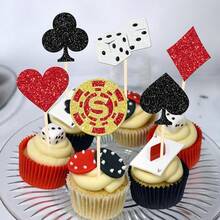 24 PCS Casino Poker Cupcake Toppers For Birthday Party Decorations - Design 4 - 查看 9