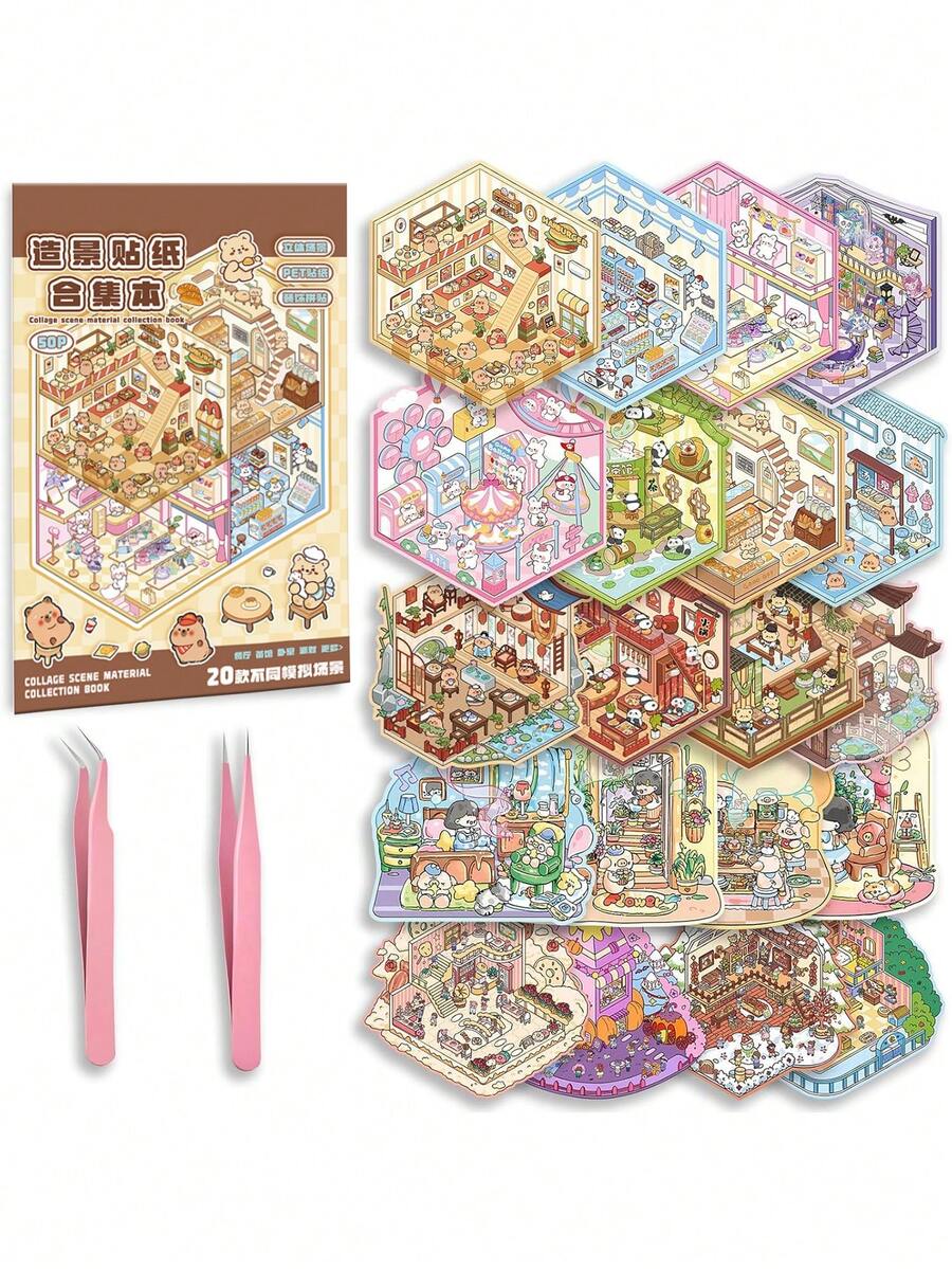20 Sets DIY 3D Sticker Scene Collection Book For Kids Adults Cute Make Your Own Shop House Stickers For Gifts Stickers Therapy For Adult Relief Stress Pass The Time Play Park Hamburg Castle Library Scrapbook Supplies Funny Stickers Laptop Stickers Kindle Phone Stickers