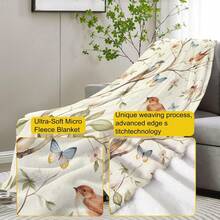 Birds And Butterflies Throw Blanket Gifts, Soft Cozy Fleece Blanket With Nature Floral Print, Blanket For Couch Bed Sofa, Perfect For Nature Lovers And Spring Decor, 50x60 In - Color328 - View 3