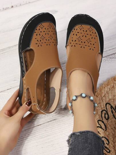 Giày sandal đế dày hở mũi cho nữ, màu trơn, phong cách bohemian thanh lịch, thời trang nghỉ dưỡng, gợi cảm, có khóa cài, đế xuồng, thích hợp cho trong nhà, ngoài trời, đi biển, mùa hè, phụ kiện du lịch thiết yếu.