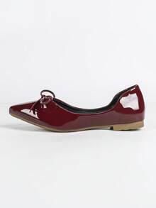 Bailarinas de punta retro de cuero suave con suela blanda y bloque de color, versátiles y adecuadas para vestidos, para todas las estaciones - Burdeos - Ver 7