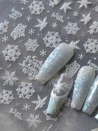 1 Sheet Sparkling 3D Snowflake Nail Stickers, Christmas Winter Nail Art Decals For Festive & Elegant Manicure DIY Decoration