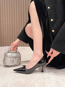 Women's Bowknot Accent Pointed Toe High Heel Pumps, Fashion Dress Shoes For Commuting And Wedding - Black - View 6